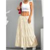 imageWomens Flowy Flared Ruffle Hem A Line Maxi Skirts Elastic Waist Elegant Tiered Layer Boho Long SkirtsBeige