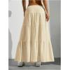 imageWomens Flowy Flared Ruffle Hem A Line Maxi Skirts Elastic Waist Elegant Tiered Layer Boho Long SkirtsBeige
