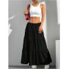 imageWomens Flowy Flared Ruffle Hem A Line Maxi Skirts Elastic Waist Elegant Tiered Layer Boho Long SkirtsBlack
