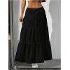 imageWomens Flowy Flared Ruffle Hem A Line Maxi Skirts Elastic Waist Elegant Tiered Layer Boho Long SkirtsBlack