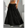 imageWomens Flowy Flared Ruffle Hem A Line Maxi Skirts Elastic Waist Elegant Tiered Layer Boho Long SkirtsBlack