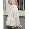 imageWomens Flowy Flared Ruffle Hem A Line Maxi Skirts Elastic Waist Elegant Tiered Layer Boho Long SkirtsBlue