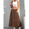 imageWomens Flowy Flared Ruffle Hem A Line Maxi Skirts Elastic Waist Elegant Tiered Layer Boho Long SkirtsBrown