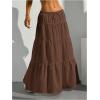 imageWomens Flowy Flared Ruffle Hem A Line Maxi Skirts Elastic Waist Elegant Tiered Layer Boho Long SkirtsBrown