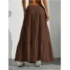 imageWomens Flowy Flared Ruffle Hem A Line Maxi Skirts Elastic Waist Elegant Tiered Layer Boho Long SkirtsBrown