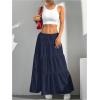 imageWomens Flowy Flared Ruffle Hem A Line Maxi Skirts Elastic Waist Elegant Tiered Layer Boho Long SkirtsDeep Blue