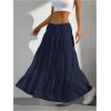 imageWomens Flowy Flared Ruffle Hem A Line Maxi Skirts Elastic Waist Elegant Tiered Layer Boho Long SkirtsDeep Blue