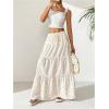 imageWomens Flowy Flared Ruffle Hem A Line Maxi Skirts Elastic Waist Elegant Tiered Layer Boho Long SkirtsFloral White