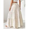 imageWomens Flowy Flared Ruffle Hem A Line Maxi Skirts Elastic Waist Elegant Tiered Layer Boho Long SkirtsFloral White