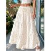 imageWomens Flowy Flared Ruffle Hem A Line Maxi Skirts Elastic Waist Elegant Tiered Layer Boho Long SkirtsFloral White