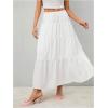 imageWomens Flowy Flared Ruffle Hem A Line Maxi Skirts Elastic Waist Elegant Tiered Layer Boho Long SkirtsLight White