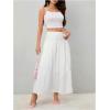 imageWomens Flowy Flared Ruffle Hem A Line Maxi Skirts Elastic Waist Elegant Tiered Layer Boho Long SkirtsLight White