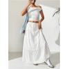 imageWomens Flowy Flared Ruffle Hem A Line Maxi Skirts Elastic Waist Elegant Tiered Layer Boho Long SkirtsPlain White