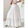 imageWomens Flowy Flared Ruffle Hem A Line Maxi Skirts Elastic Waist Elegant Tiered Layer Boho Long SkirtsPlain White