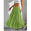 imageWomens Flowy Flared Ruffle Hem A Line Maxi Skirts Elastic Waist Elegant Tiered Layer Boho Long SkirtsPure Green