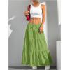imageWomens Flowy Flared Ruffle Hem A Line Maxi Skirts Elastic Waist Elegant Tiered Layer Boho Long SkirtsPure Green