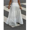 imageWomens Flowy Flared Ruffle Hem A Line Maxi Skirts Elastic Waist Elegant Tiered Layer Boho Long SkirtsPure White