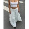 imageWomens Flowy Flared Ruffle Hem A Line Maxi Skirts Elastic Waist Elegant Tiered Layer Boho Long SkirtsPure White