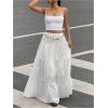 imageWomens Flowy Flared Ruffle Hem A Line Maxi Skirts Elastic Waist Elegant Tiered Layer Boho Long SkirtsPure White