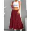 imageWomens Flowy Flared Ruffle Hem A Line Maxi Skirts Elastic Waist Elegant Tiered Layer Boho Long SkirtsRed