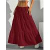 imageWomens Flowy Flared Ruffle Hem A Line Maxi Skirts Elastic Waist Elegant Tiered Layer Boho Long SkirtsRed