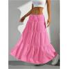 imageWomens Flowy Flared Ruffle Hem A Line Maxi Skirts Elastic Waist Elegant Tiered Layer Boho Long SkirtsSolid Pink
