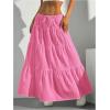 imageWomens Flowy Flared Ruffle Hem A Line Maxi Skirts Elastic Waist Elegant Tiered Layer Boho Long SkirtsSolid Pink