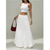 imageWomens Flowy Flared Ruffle Hem A Line Maxi Skirts Elastic Waist Elegant Tiered Layer Boho Long SkirtsSolid White
