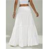 imageWomens Flowy Flared Ruffle Hem A Line Maxi Skirts Elastic Waist Elegant Tiered Layer Boho Long SkirtsSolid White