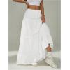 imageWomens Flowy Flared Ruffle Hem A Line Maxi Skirts Elastic Waist Elegant Tiered Layer Boho Long SkirtsSolid White