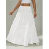imageWomens Flowy Flared Ruffle Hem A Line Maxi Skirts Elastic Waist Elegant Tiered Layer Boho Long SkirtsSolid White