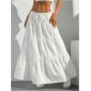 imageWomens Flowy Flared Ruffle Hem A Line Maxi Skirts Elastic Waist Elegant Tiered Layer Boho Long SkirtsWhite
