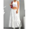 imageWomens Flowy Flared Ruffle Hem A Line Maxi Skirts Elastic Waist Elegant Tiered Layer Boho Long SkirtsWhite