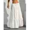 imageWomens Flowy Flared Ruffle Hem A Line Maxi Skirts Elastic Waist Elegant Tiered Layer Boho Long SkirtsWhite