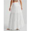 imageWomens Flowy Flared Ruffle Hem A Line Maxi Skirts Elastic Waist Elegant Tiered Layer Boho Long SkirtsWhite Plain