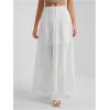 imageWomens Flowy Flared Ruffle Hem A Line Maxi Skirts Elastic Waist Elegant Tiered Layer Boho Long SkirtsWhite Plain