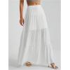 imageWomens Flowy Flared Ruffle Hem A Line Maxi Skirts Elastic Waist Elegant Tiered Layer Boho Long SkirtsWhite Plain