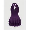 imageWomens Halter Cowgirl Vintage Mini Dress Embroidery Tie Back Sleeveless Ruched Tiered Layer A Line DressesPurple
