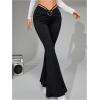 imageWomens Heart Ring Tie Back Flared Leggings Glitter Ruched Long Bell Bottoms Y2K PantsBlack