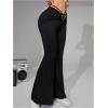 imageWomens Heart Ring Tie Back Flared Leggings Glitter Ruched Long Bell Bottoms Y2K PantsBlack