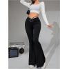 imageWomens Heart Ring Tie Back Flared Leggings Glitter Ruched Long Bell Bottoms Y2K PantsBlack