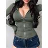 imageWomens Hooded Zip Up Workout Jacket Athletic Yoga Tops Slim Fit Long Sleeve Lightweight T ShirtsArmy Green
