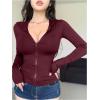 imageWomens Hooded Zip Up Workout Jacket Athletic Yoga Tops Slim Fit Long Sleeve Lightweight T ShirtsBurgundy