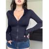 imageWomens Hooded Zip Up Workout Jacket Athletic Yoga Tops Slim Fit Long Sleeve Lightweight T ShirtsDeep Blue