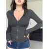 imageWomens Hooded Zip Up Workout Jacket Athletic Yoga Tops Slim Fit Long Sleeve Lightweight T ShirtsGrey