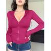 imageWomens Hooded Zip Up Workout Jacket Athletic Yoga Tops Slim Fit Long Sleeve Lightweight T ShirtsHot Pink