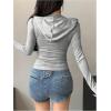 imageWomens Hooded Zip Up Workout Jacket Athletic Yoga Tops Slim Fit Long Sleeve Lightweight T ShirtsLight Grey