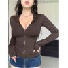 imageWomens Hooded Zip Up Workout Jacket Athletic Yoga Tops Slim Fit Long Sleeve Lightweight T ShirtsMocha Brown