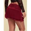 imageWomens Lace Mesh Y2K Going Out Skirts Layered Ruched Ruffle Low Waist Mini Skirt Coquette Streetwear Skirt SkortBurgundy