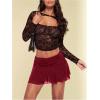 imageWomens Lace Mesh Y2K Going Out Skirts Layered Ruched Ruffle Low Waist Mini Skirt Coquette Streetwear Skirt SkortBurgundy